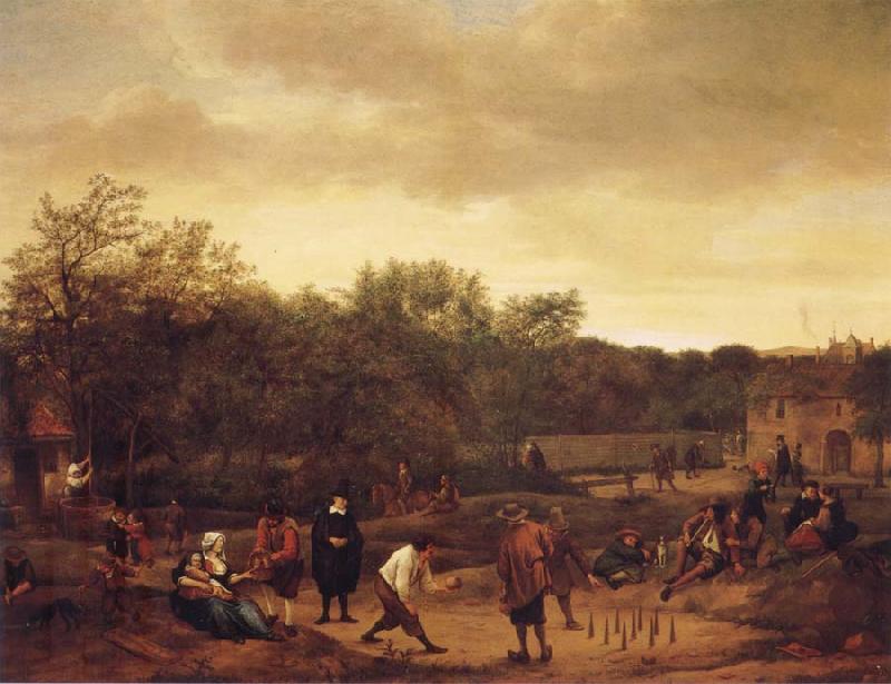 Jan Steen Landscape with skittle playes Sweden oil painting art